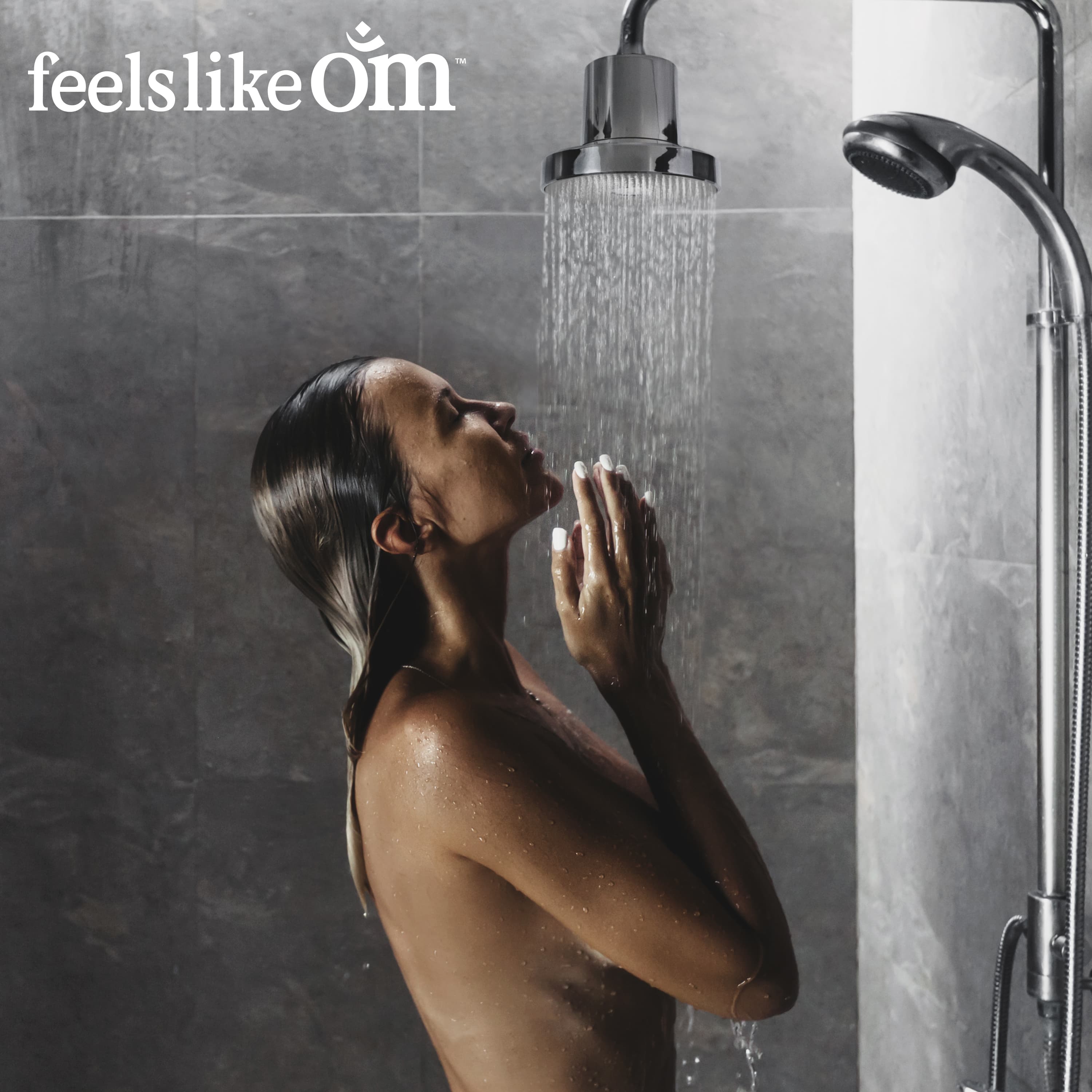 Soft water falling in a moody bathroom